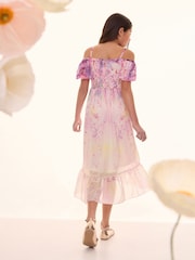 Lipsy Pink Floral Ombre Cold Shoulder Chiffon Midi Dress (7-16yrs) - Image 4 of 4