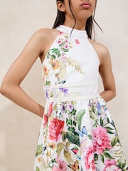 Lipsy White Floral Print Halter Scuba Skater Dress (5-16yrs) - Image 3 of 4