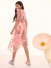 Lipsy Pink Floral Hanky Hem Corsage Midi Dress (5-16yrs) - Image 4 of 4