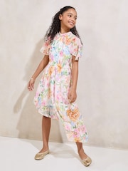 Lipsy Yellow Floral Asymetic Hem Occasion Dress (5-16yrs) - Image 1 of 5