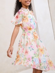 Lipsy Yellow Floral Asymetic Hem Occasion Dress (5-16yrs) - Image 5 of 5