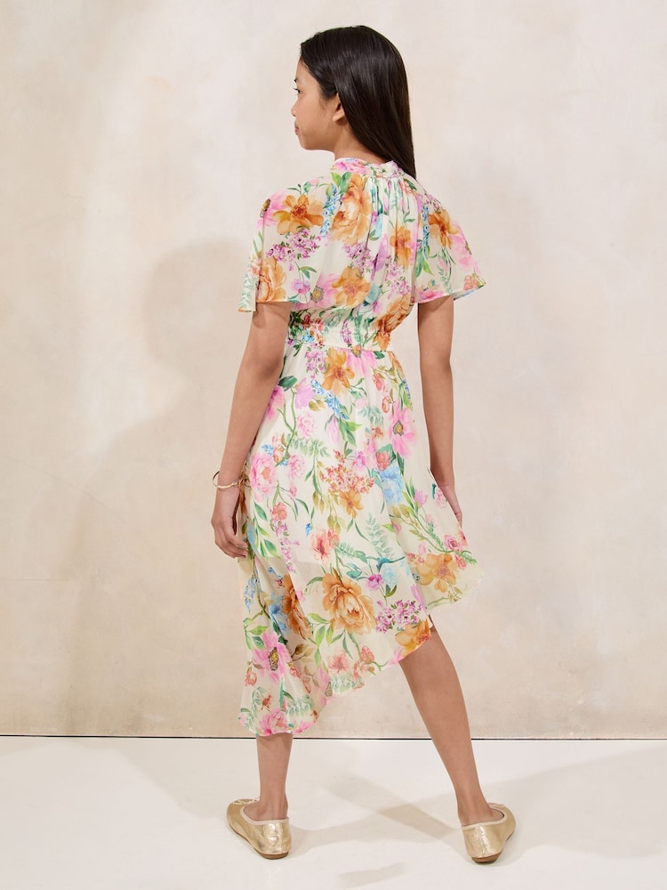 Lipsy Yellow Floral Asymetic Hem Occasion Dress (5-16yrs) - Image 5 of 5