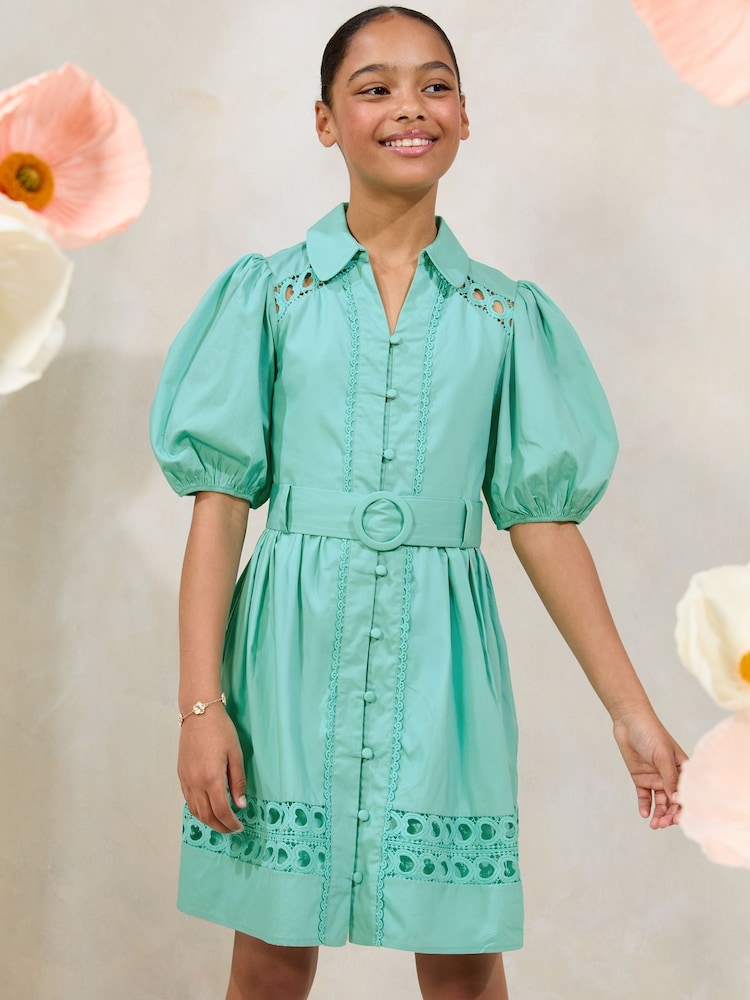 Lipsy Bright Teal Blue Belted Shirt Occasion Dress (5-16yrs) - Image 1 of 4