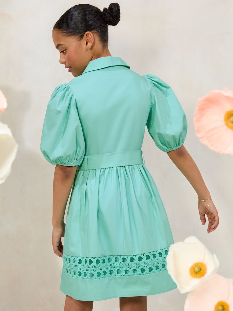 Lipsy Bright Teal Blue Belted Shirt Occasion Dress (5-16yrs) - Image 4 of 4
