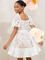 Lipsy White Lace Square Neck Occasion Dress (5-16yrs) - Image 4 of 5