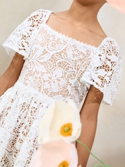 Lipsy White Lace Square Neck Occasion Dress (5-16yrs) - Image 5 of 5