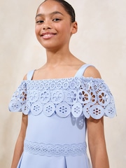 Lipsy Cornflower Blue Lace Cold Shoulder Occasion Dress (5-16yrs) - Image 2 of 4