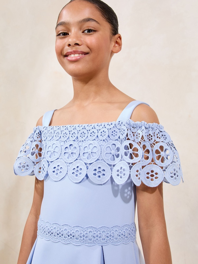 Lipsy Cornflower Blue Lace Cold Shoulder Occasion Dress (5-16yrs) - Image 2 of 4 Lipsy Cornflower Blue Lace Cold Shoulder Occasion Dress (5-16yrs) - Image 2 of 4