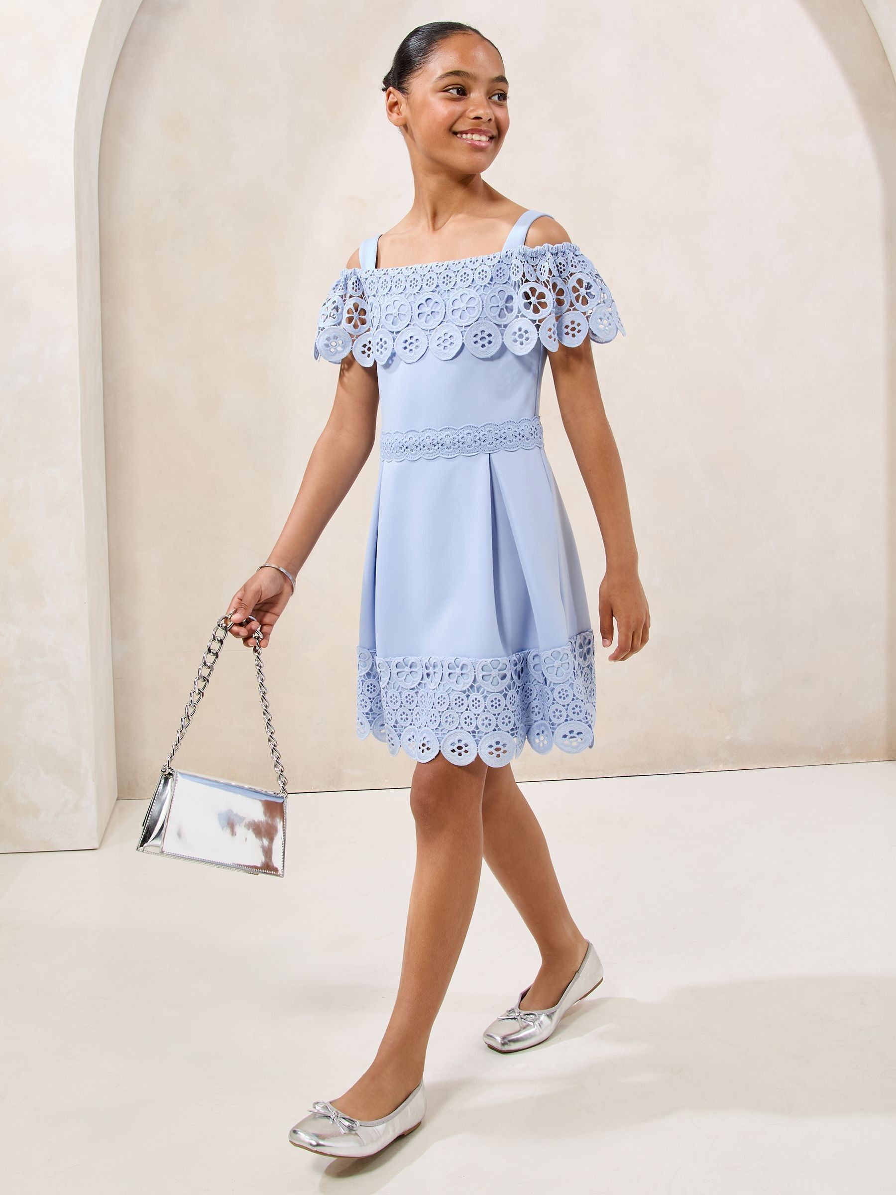 Buy Lipsy Cornflower Blue Lace Cold Shoulder Occasion Dress (5