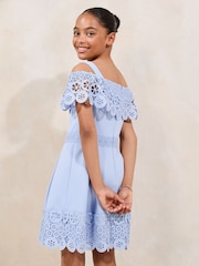 Lipsy Cornflower Blue Lace Cold Shoulder Occasion Dress (5-16yrs) - Image 4 of 4