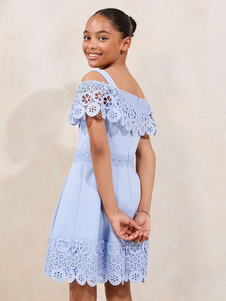 Lipsy Cornflower Blue Lace Cold Shoulder Occasion Dress (5-16yrs) - Image 4 of 4