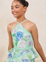 Lipsy Blue Lace Frill Waist Occasion Dress (7-16yrs) - Image 4 of 4