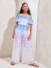 Lipsy Blue Floral Ombre Cold Shoulder Jumpsuit (5-16yrs) - Image 1 of 4