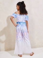 Lipsy Blue Floral Ombre Cold Shoulder Jumpsuit (5-16yrs) - Image 4 of 4