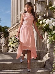 Lipsy Pink Lace Front Flutter Sleeve Occasion Dress (5-16yrs) - Image 1 of 4