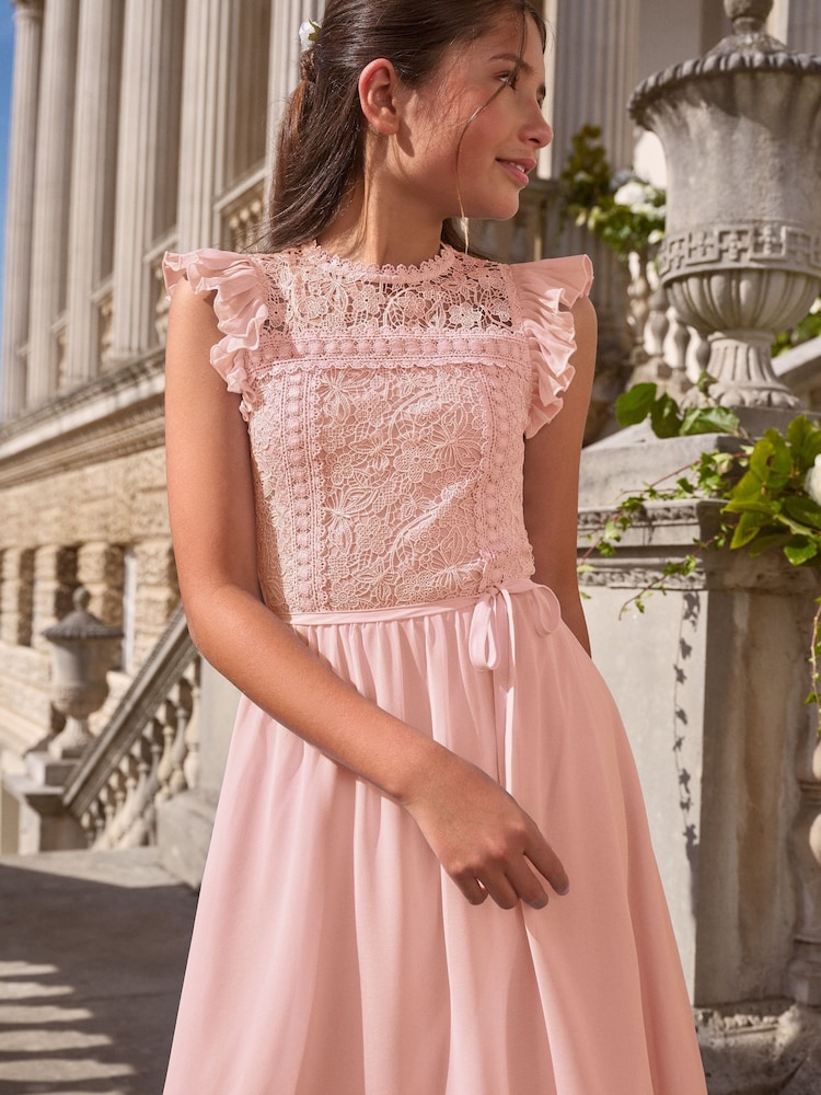 Lipsy Pink Lace Front Flutter Sleeve Occasion Dress (5-16yrs) - Image 2 of 4