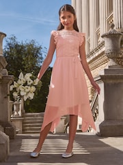 Lipsy Pink Lace Front Flutter Sleeve Occasion Dress (5-16yrs) - Image 3 of 4