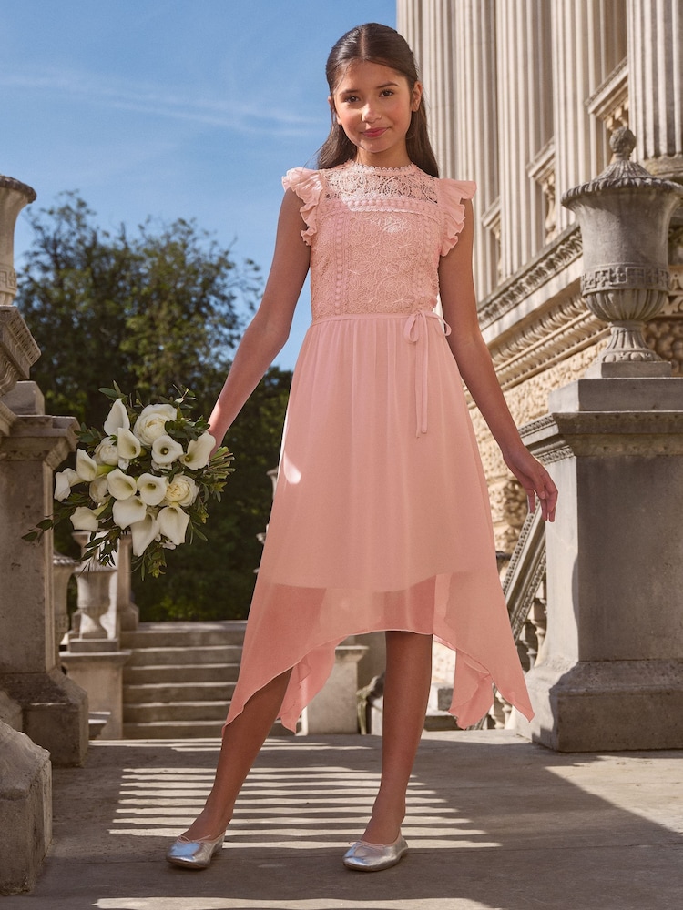 Lipsy Pink Lace Front Flutter Sleeve Occasion Dress (5-16yrs) - Image 3 of 4