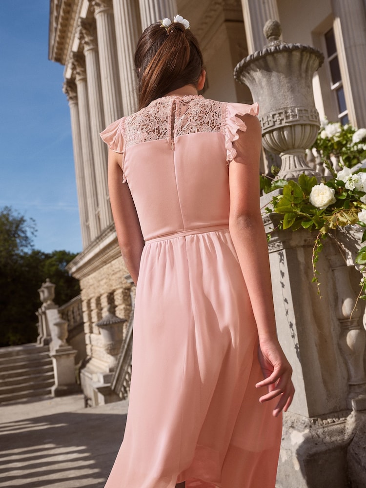 Lipsy Pink Lace Front Flutter Sleeve Occasion Dress (5-16yrs) - Image 4 of 4