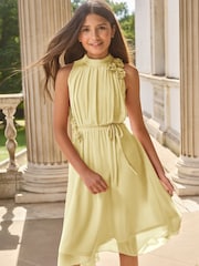 Lipsy Lemon Yellow Corsage Hanky Hem Occasion Dress (5-16yrs) - Image 3 of 5