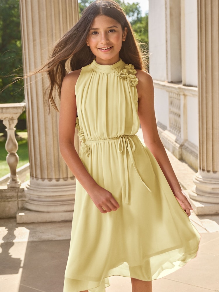 Lipsy Lemon Yellow Corsage Hanky Hem Occasion Dress (5-16yrs) - Image 3 of 5