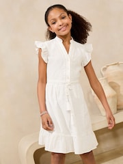 Lipsy White Broderie Shirt Holiday Dress (5-16yrs) - Image 1 of 5