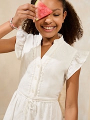 Lipsy White Broderie Shirt Holiday Dress (5-16yrs) - Image 2 of 5