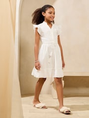 Lipsy White Broderie Shirt Holiday Dress (5-16yrs) - Image 3 of 5