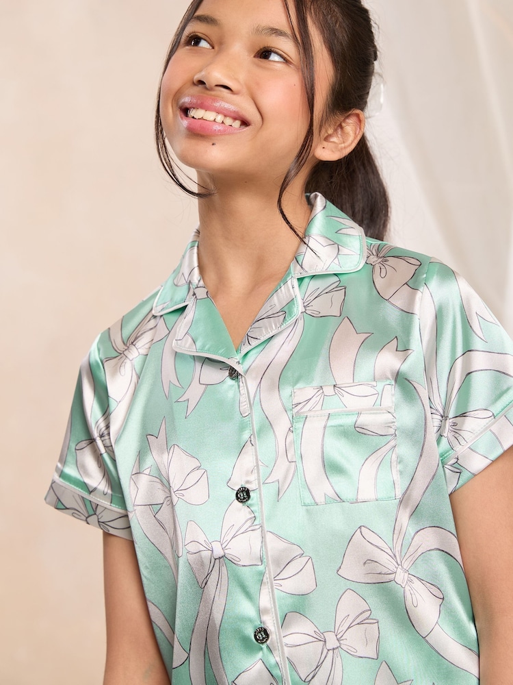 Lipsy Mint Green Satin Pyjamas (3-16yrs) - Image 2 of 4