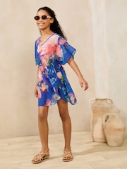 Lipsy Cobalt Blue Floral Printed Kaftan (5-16yrs) - Image 2 of 4