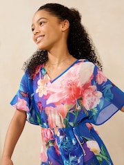 Lipsy Cobalt Blue Floral Printed Kaftan (5-16yrs) - Image 3 of 4
