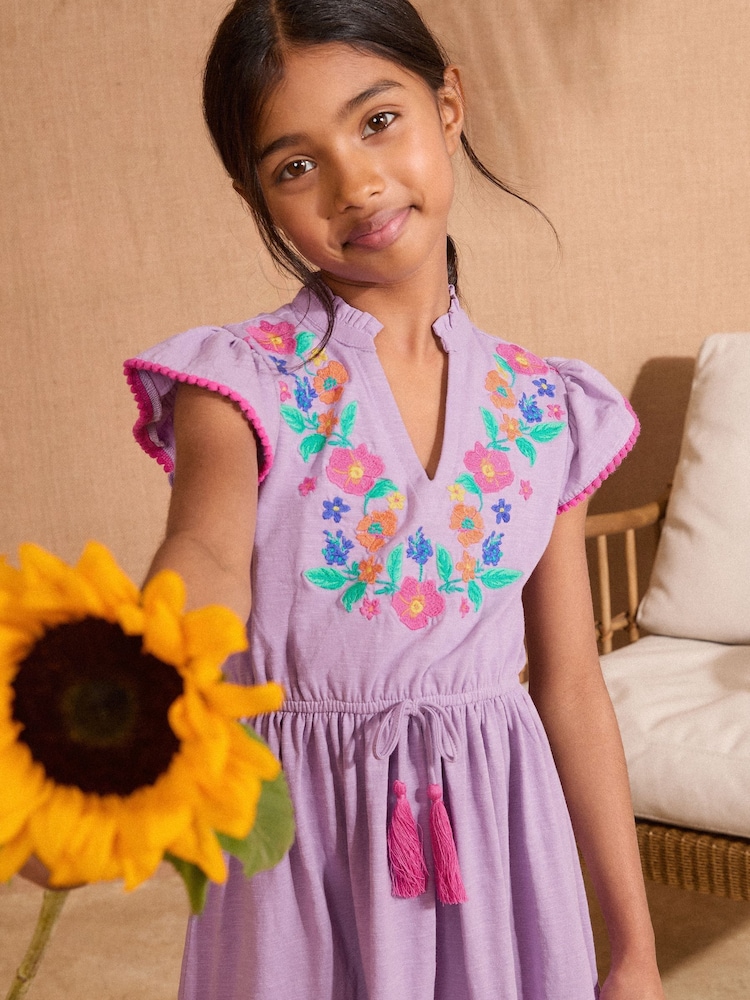 Love & Roses Pink Jersey 100% Cotton Embroidered Dress (3-14yrs) - Image 2 of 4 Love & Roses Pink Jersey 100% Cotton Embroidered Dress (3-14yrs) - Image 2 of 4