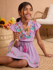 Love & Roses Pink Jersey 100% Cotton Embroidered Dress (3-14yrs) - Image 3 of 4