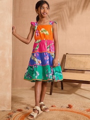 Love & Roses Pink Orange Blue Rainbow Block Midi Holiday Dress (5-16yrs) - Image 1 of 4