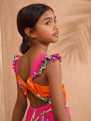 Love & Roses Pink Orange Blue Rainbow Block Midi Holiday Dress (5-16yrs) - Image 2 of 4