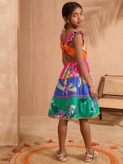 Love & Roses Pink Orange Blue Rainbow Block Midi Holiday Dress (5-16yrs) - Image 4 of 4