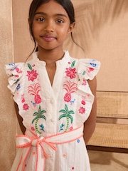 Love & Roses White Embrodiered Button Front Holiday Dress (5-16yrs) - Image 2 of 4