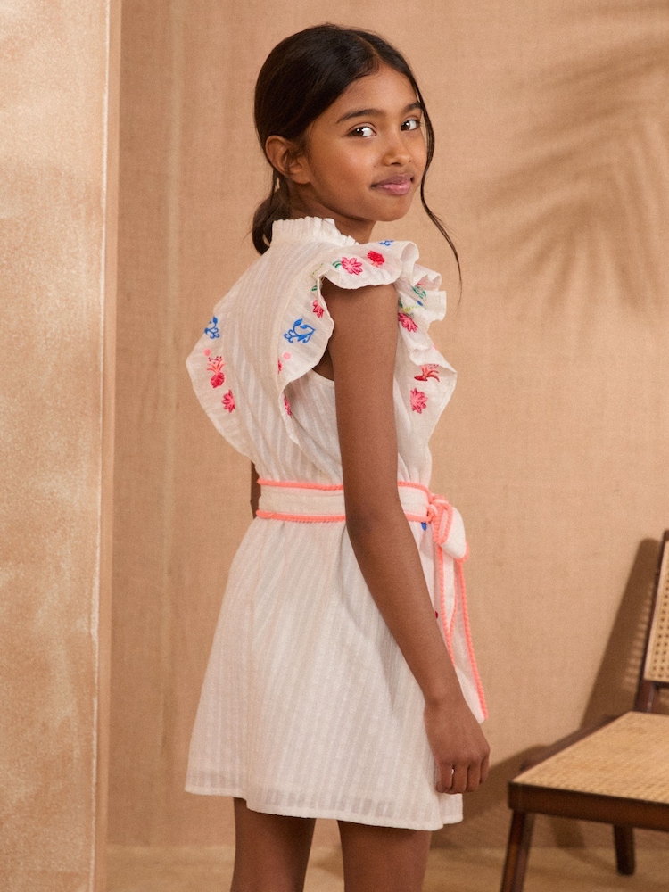 Love & Roses White Embrodiered Button Front Holiday Dress (5-16yrs) - Image 4 of 4