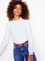 Boden White Broderie Smock Neck 100% Cotton Top - Image 1 of 5