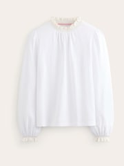 Boden White Broderie Smock Neck 100% Cotton Top - Image 5 of 5