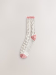 Pink/Oatmeal/Rust Cable Thermal Wool Blend Ankle Socks 3 Pack With Silk - Image 2 of 6