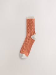 Pink/Oatmeal/Rust Cable Thermal Wool Blend Ankle Socks 3 Pack With Silk - Image 3 of 6