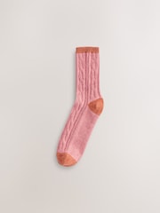 Pink/Oatmeal/Rust Cable Thermal Wool Blend Ankle Socks 3 Pack With Silk - Image 4 of 6