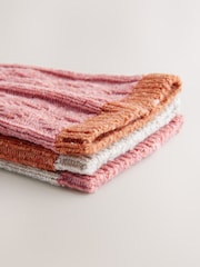 Pink/Oatmeal/Rust Cable Thermal Wool Blend Ankle Socks 3 Pack With Silk - Image 5 of 6