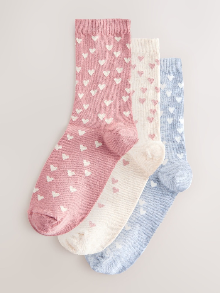 Pink/Grey/Oat Hearts Ankle Socks 3 Pack - Image 1 of 6