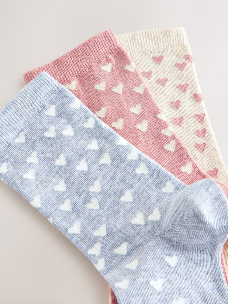 Pink/Grey/Oat Hearts Ankle Socks 3 Pack - Image 6 of 6