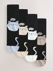 Cat Faces Heel and Toe Detail Ankle Socks 4 Pack - Image 1 of 7
