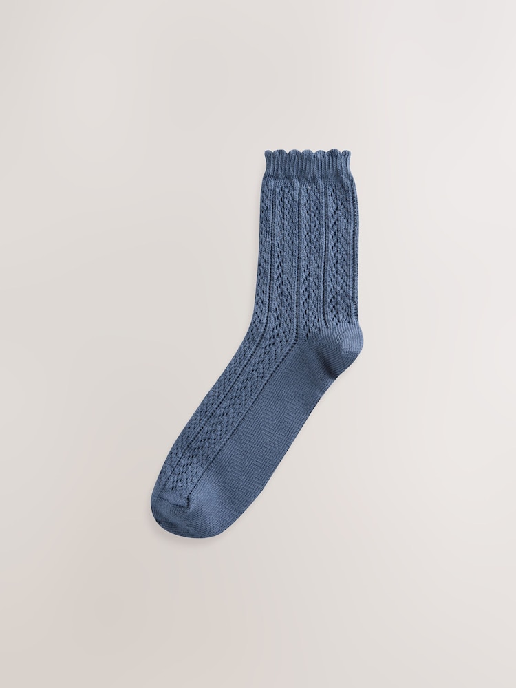 Chocolate Brown/Blue - Crochet Style Ankle Socks 2 Pack - Imagen 2 de 5