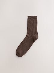 Chocolate Brown/Blue - Crochet Style Ankle Socks 2 Pack - Imagen 3 de 5