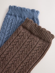 Chocolate Brown/Blue - Crochet Style Ankle Socks 2 Pack - Imagen 4 de 5